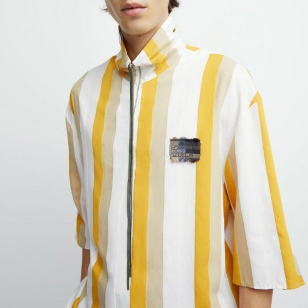 Maison Kitsune Zipped Top in Beige Stripe